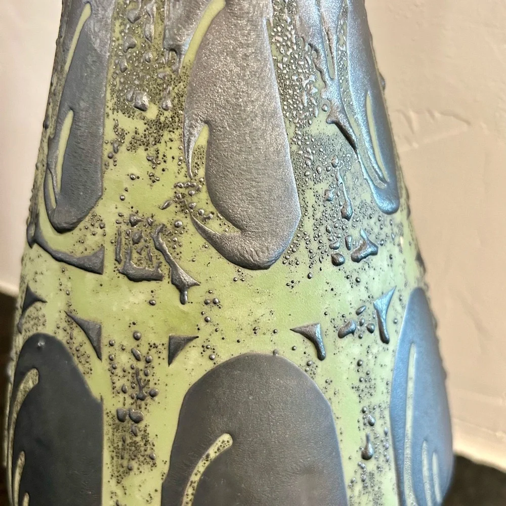 MCM West German Fat Lava Green Carstens Tonnieshof 11” Vase 1218-29 Vintage